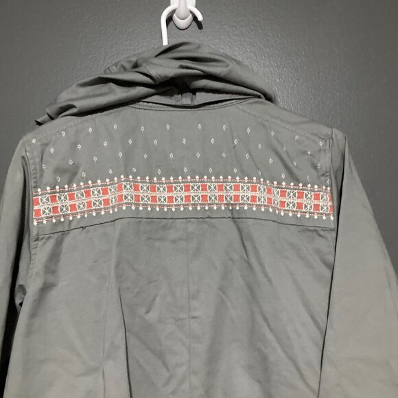 Roxy Women Size L Grey Windbreaker Jacket Surfer Geo Pattern Hood Lightweight - Picture 10 of 13